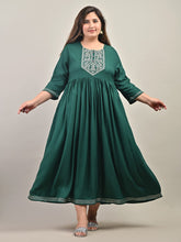 Plus Size Green Cotton Blend Embroidered Anarkali-591